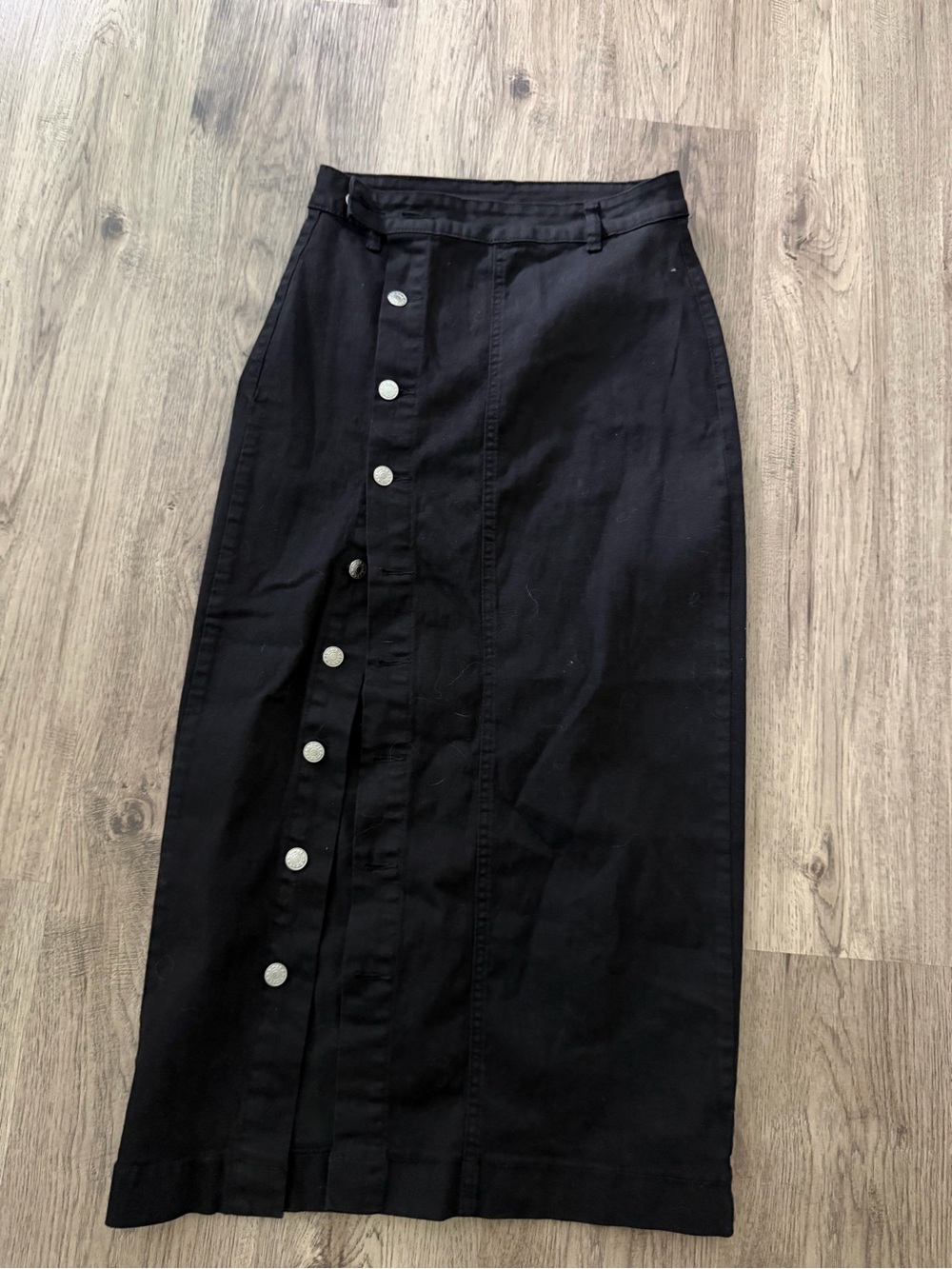 Black Button-Front Midi Skirt